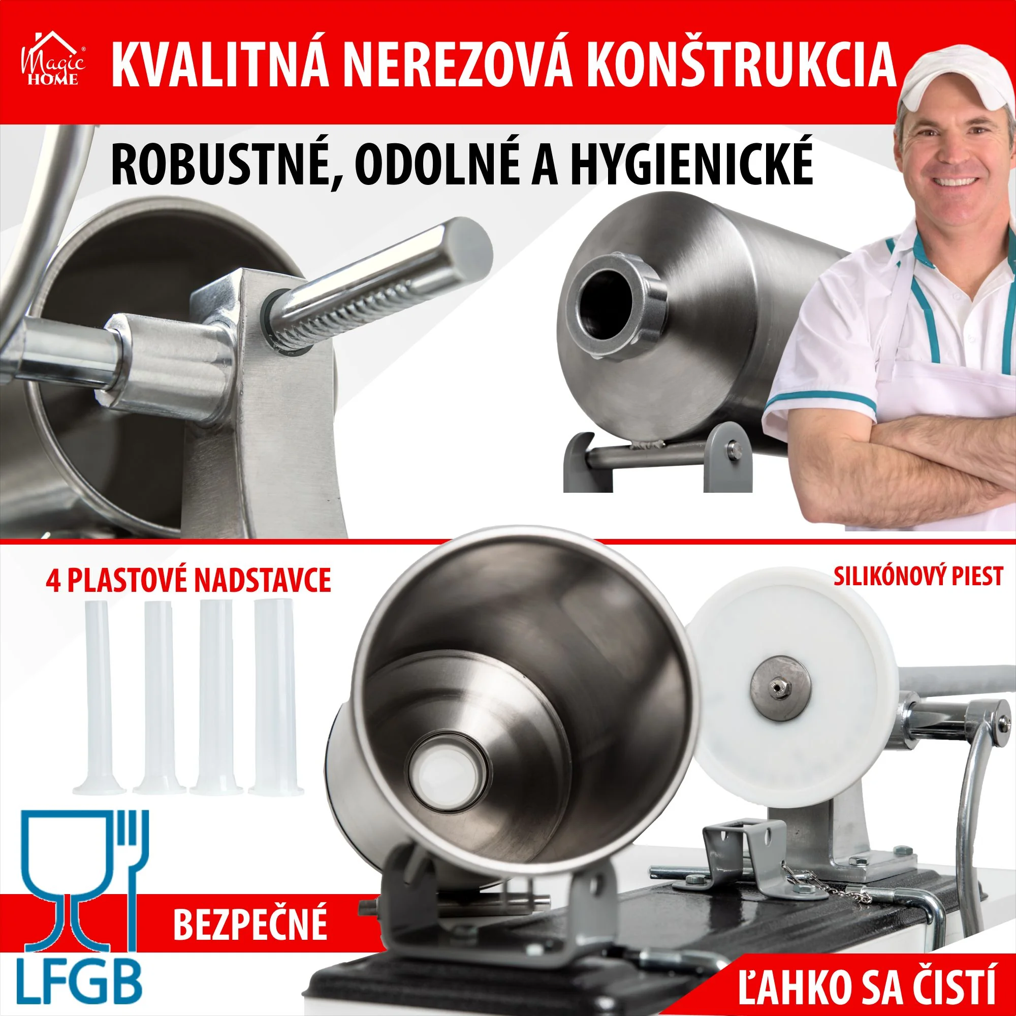 MagicHome ručná plnička SM208, 1 ks Na klobásy a jaternice, horizontálna, 4 kg