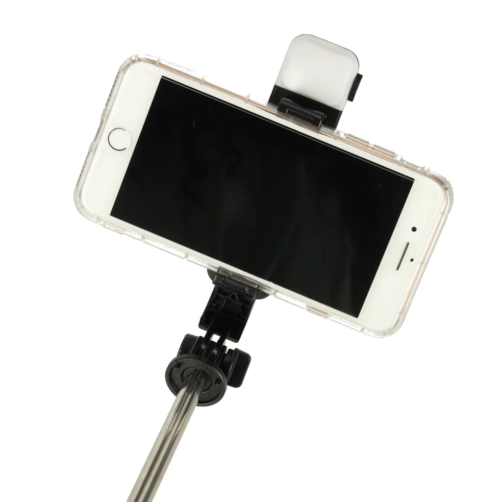 Selfie tyč so statívom a LED, Bluetooth diaľka – čierna