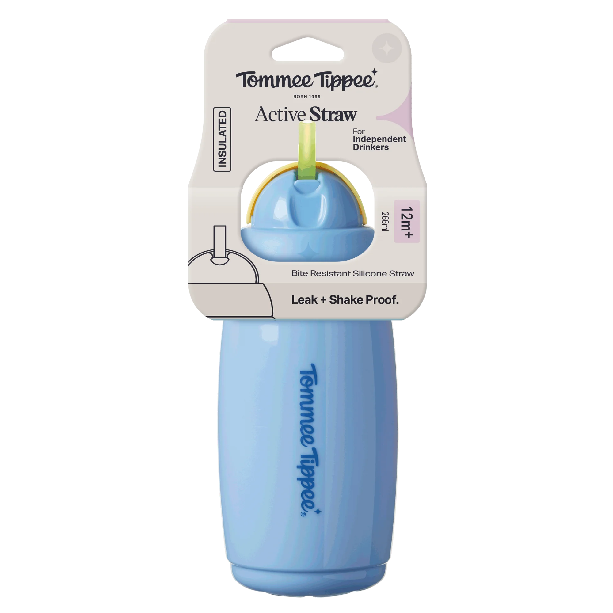 Tommee Tippee Active hrnček so slamkou, 266 ml, 12m+, modrý 266 ml