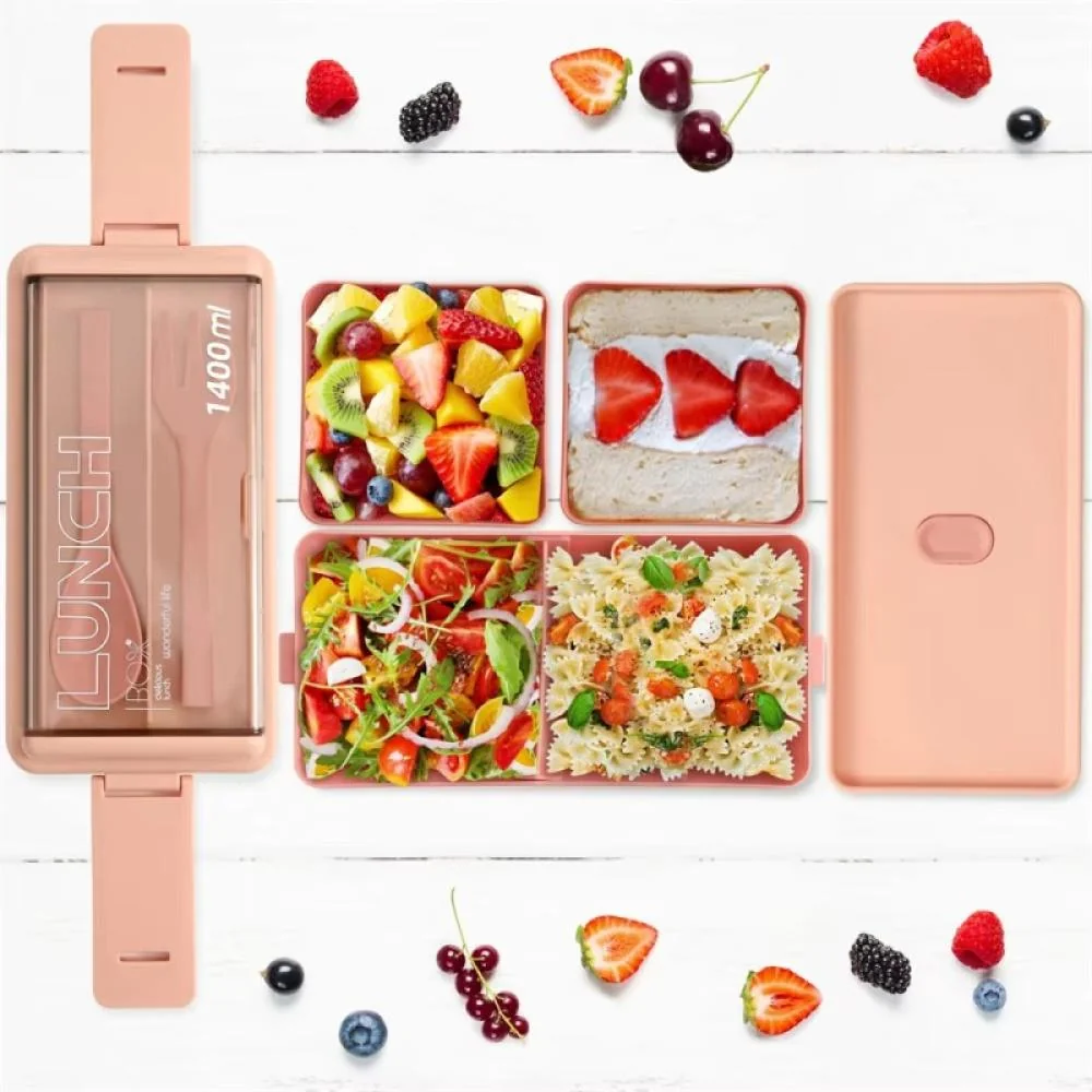 Dvojdielny lunchbox s priehradkami Zelená, 1400 ml