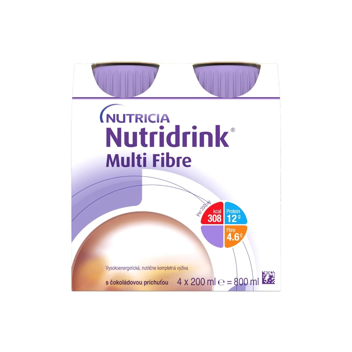 Nutridrink Multi Fibre čokoládová príchuť 4×200 ml, nápoj na medicínske účely