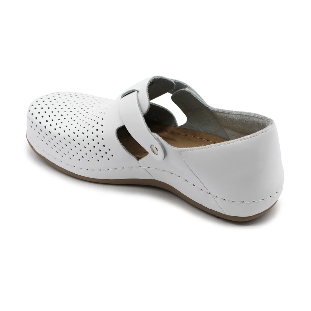 Leon 959 Dámska celá pracovná kožená obuv 40 - 26cm, biela, 2,5 cm