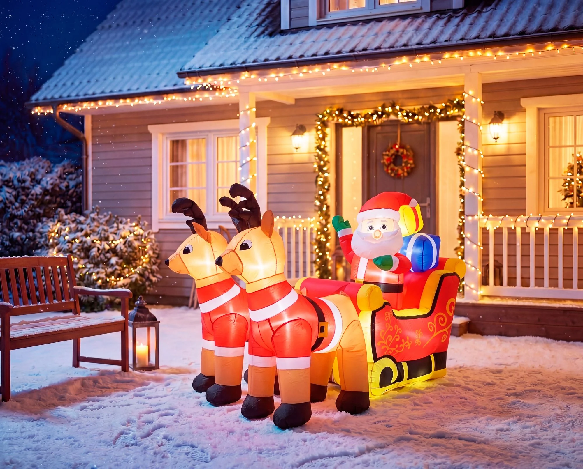 MagicHome vianočný LED Santa na saniach, 1 ks 7 LED teplá biela, IP44, dĺžka 220 cm