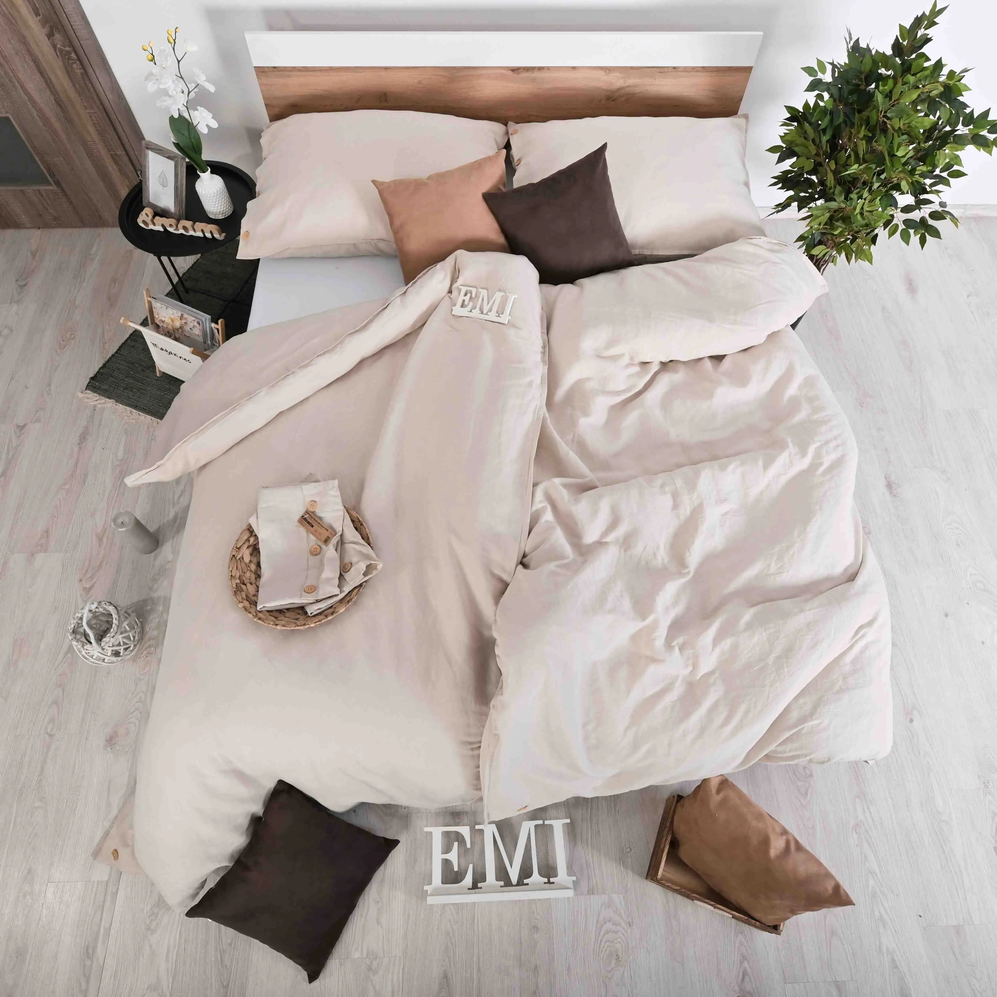 EMI Ľanové posteľné obliečky Natur hnedé 140x200+90x70 1×1 set, posteľné obliečky