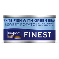 FISH4DOGS Konzerva pre psy Finest s bielou rybou, sladkými zemiakmi a zelenými fazuľkami 85g