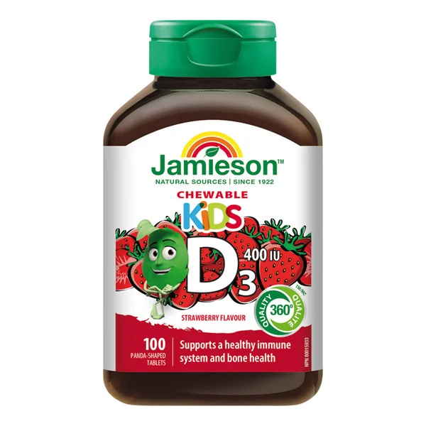 JAMIESON VITAMÍN D3 KIDS 400 IU jahoda 1×100 tbl, VITAMÍN D3 pre deti
