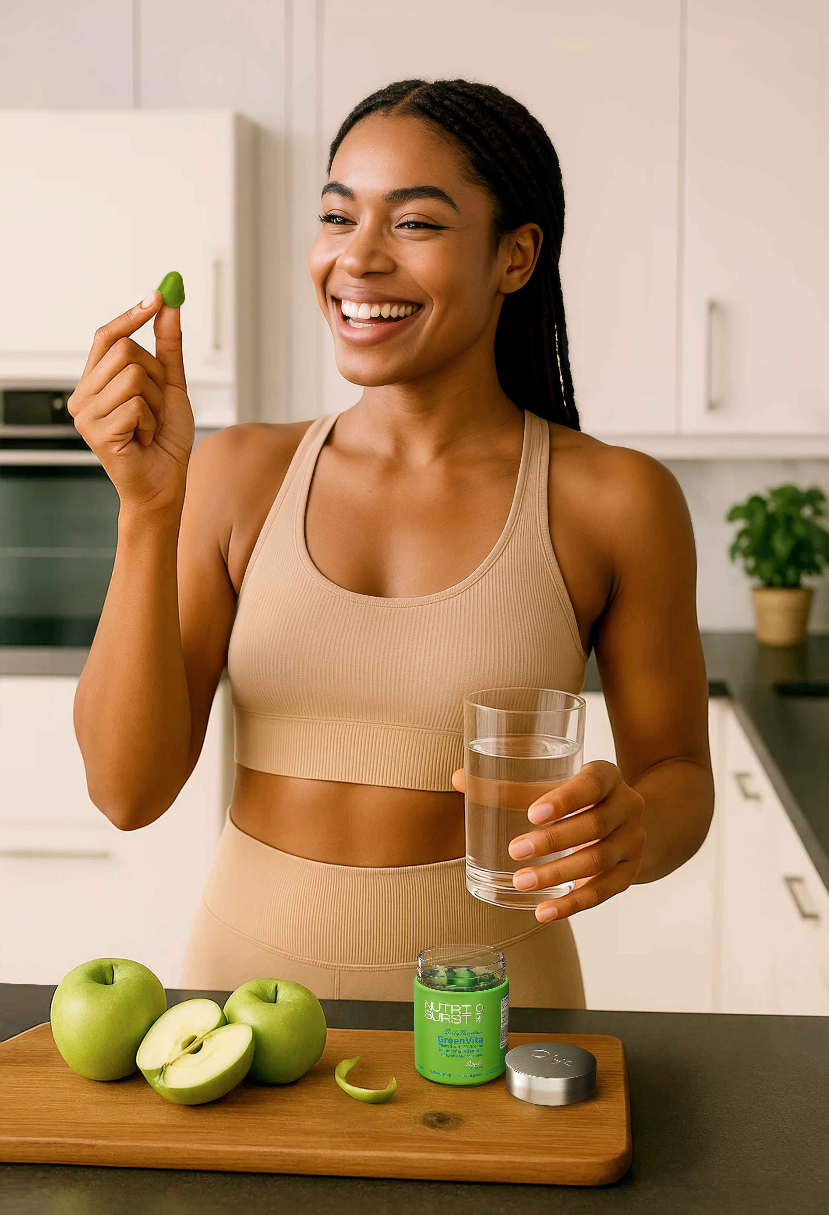 Nutriburst GreenVita gummies s vitamínmi C, D3, zinkom a superpotravinami, príchuť jablko 60 ks
