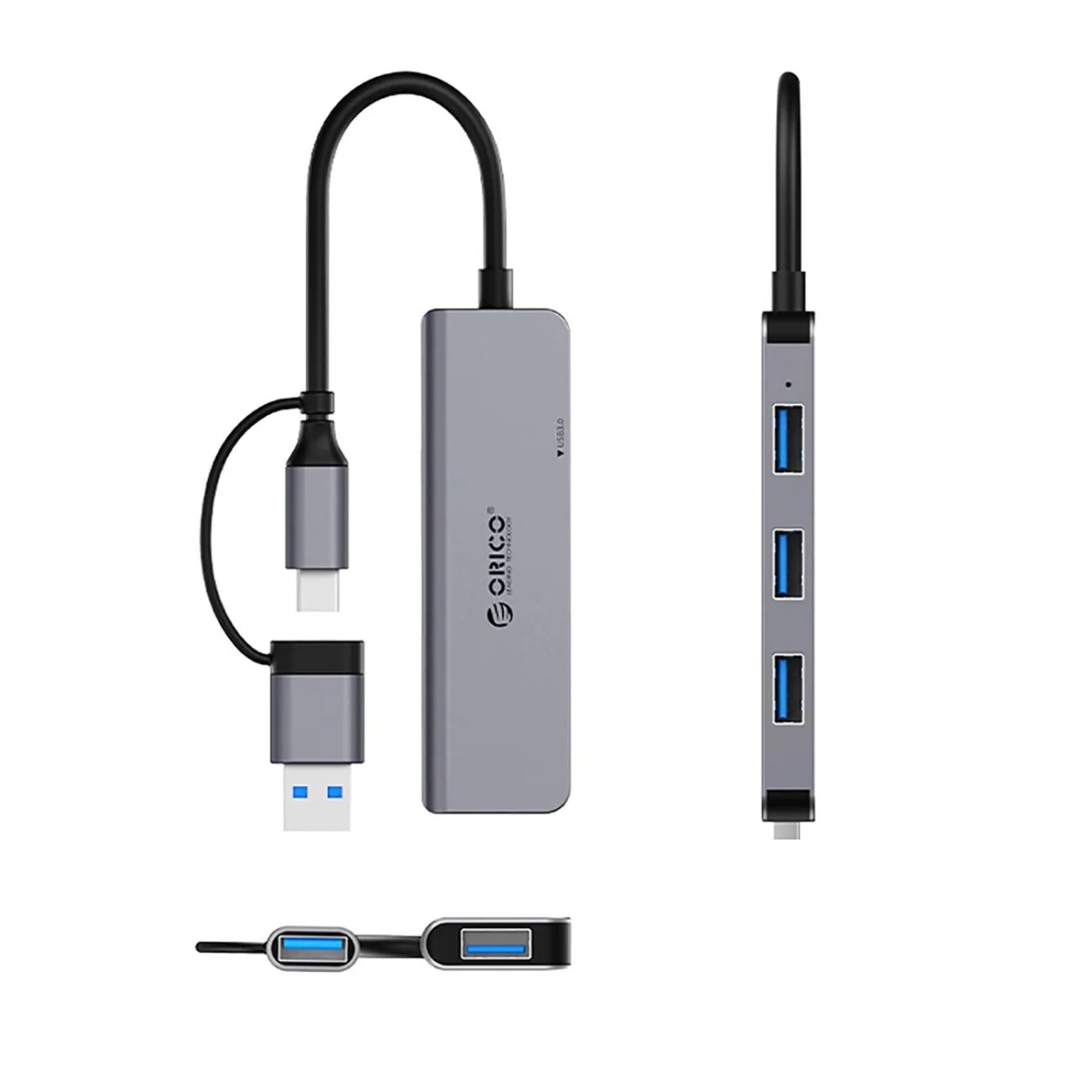 Orico YSA5-U3 HUB adaptér USB / USB-C - 3x USB 2.0 / USB 3.0. šedý
