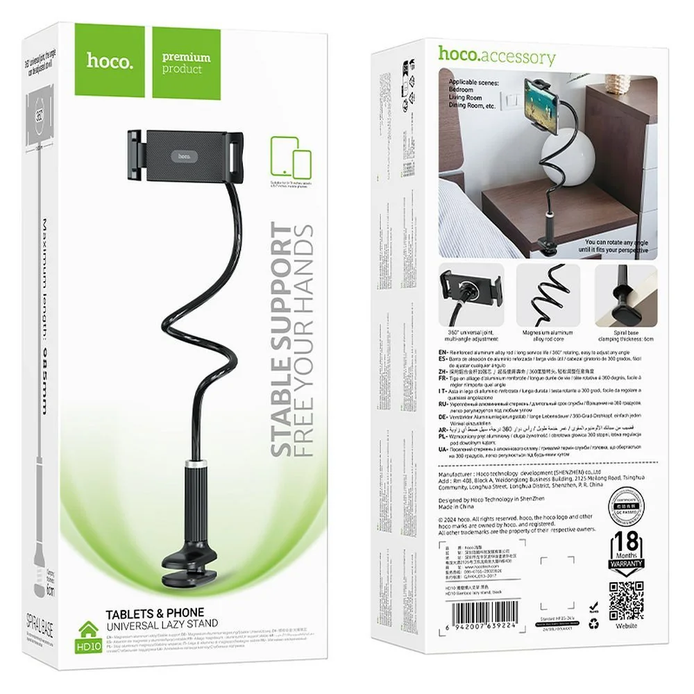 Hoco HD10 stolný držiak na mobil 4,5 - 7'' / tablet 8 - 13'', čierny