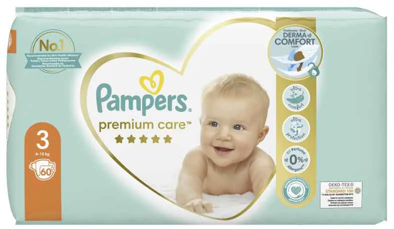 Pampers premium care 3 Midi 60ks (6-10kg) 1×60 ks, plienky