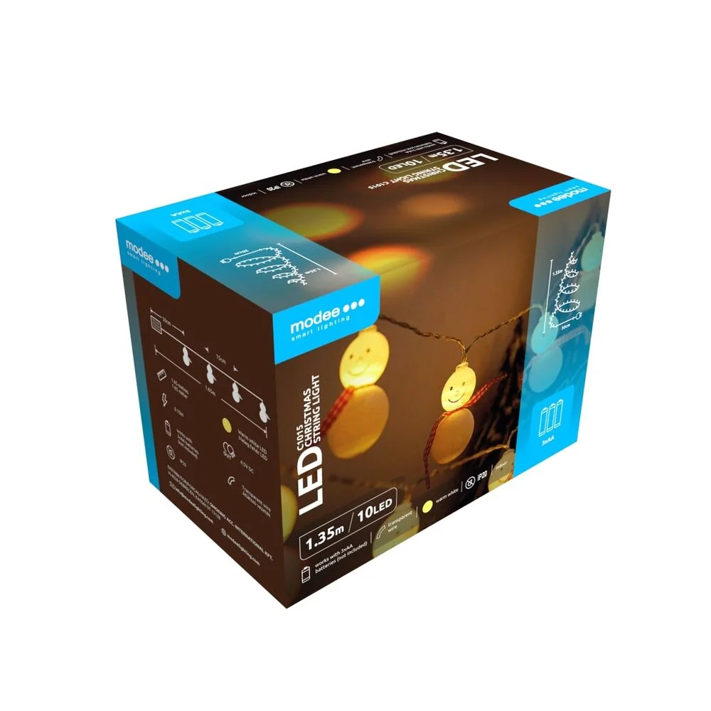 Modee Lighting LED vianočná reťaz 10 LED 1,35m 2xAA teplá biela snehuliaci