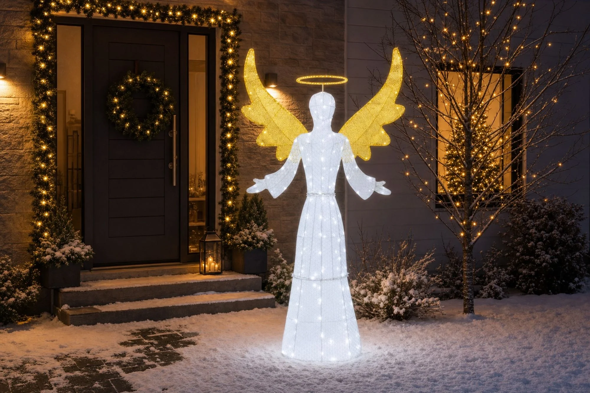 MagicHome vianočný LED anjel, 1 ks 156 LED studená biela, IP44, 100x25x172 cm
