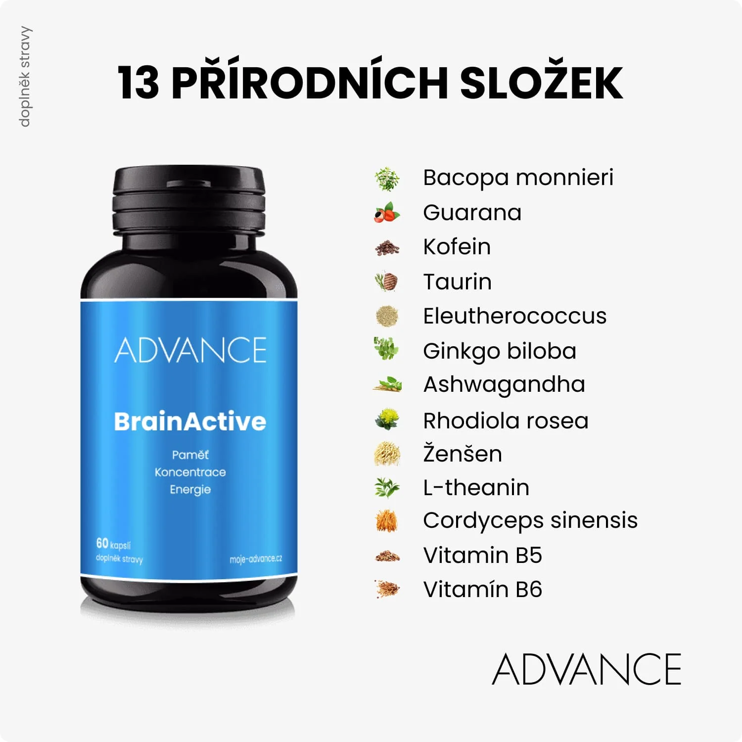 ADVANCE BrainActive 60 kapsúl - pamäť, koncentrácia, energia 1×60 cps, výživový doplnok