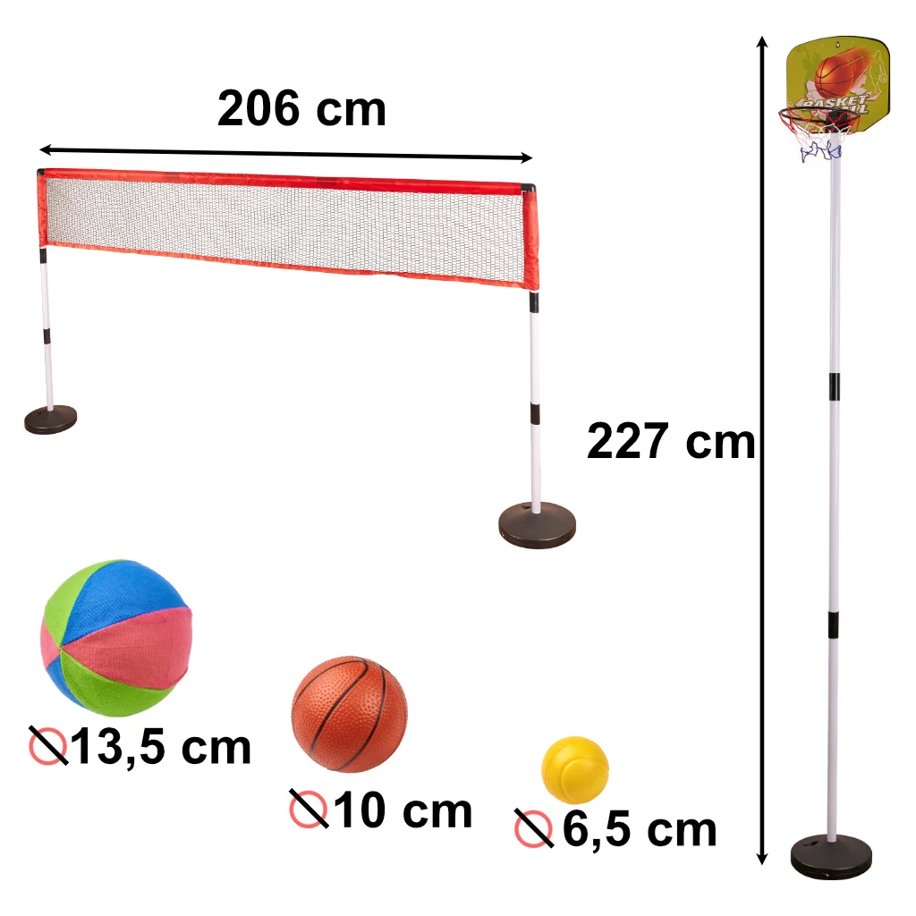 Športový set 5 v 1 bedminton basketbal volejbal tenis frisbee