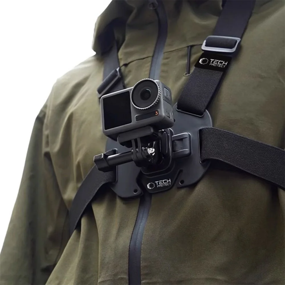 Tech-Protect GA100 popruh na hrudník pre športové kamery GoPro / DJI, čierny čierny