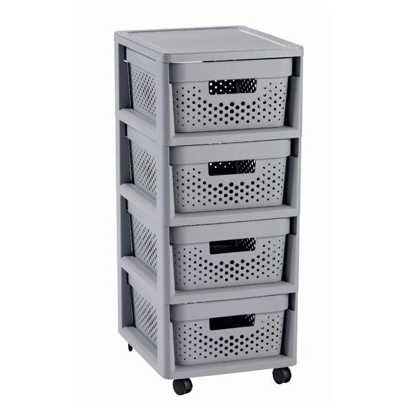 Regál Curver Infinity Dots 4x11L so šuplíkmi svetlo šedý 231558