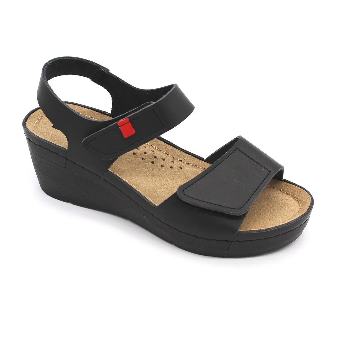 Leon 1080 Zdravotné celokožené sandále na platforme 36 - 23,5cm, čierna, 6,5 cm