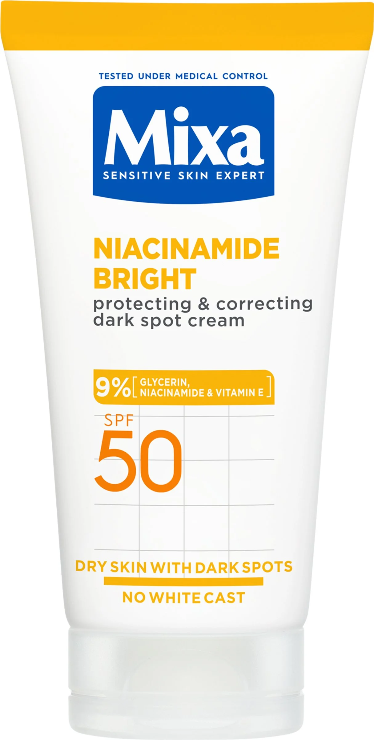 Mixa Niacinamide Bright ochranný a korekčný krém proti tmavým škvrnám s SPF 50+ 1×50 ml, korekčný krém