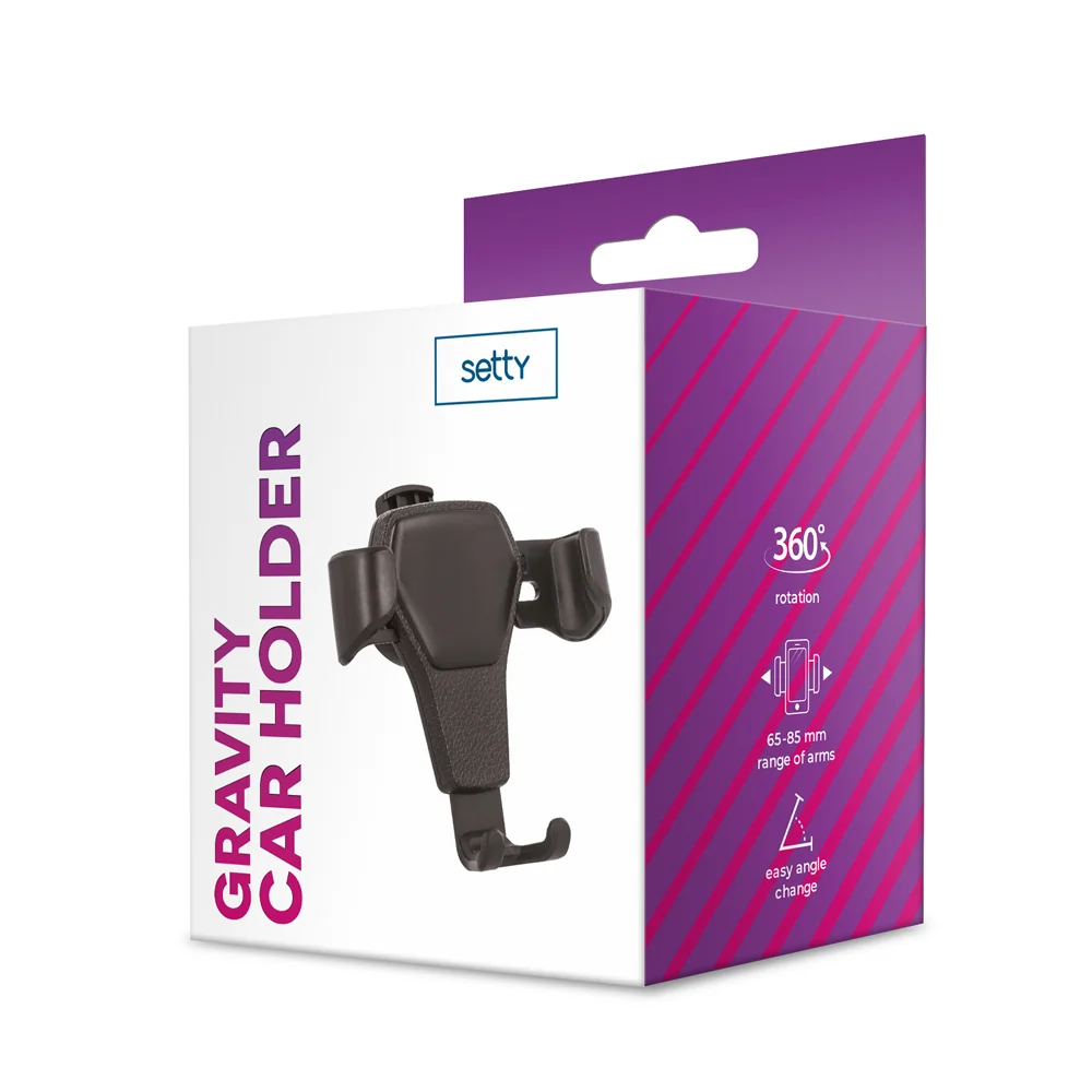 SETTY GUS-01 gravitačný držiak na telefón do auta na ventilačnú mriežku (GSM098224) čierna