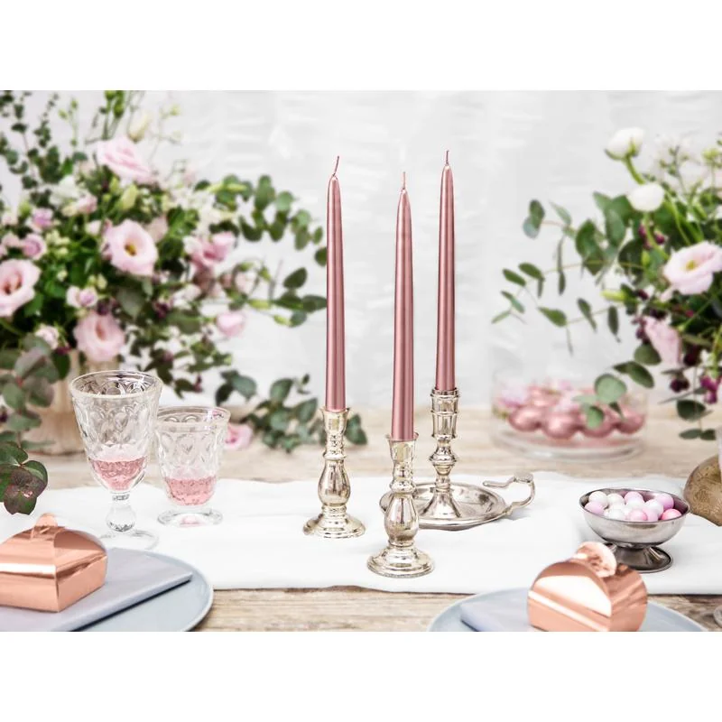 PartyDeco Kónické sviečky ružovo zlaté 24cm 10ks