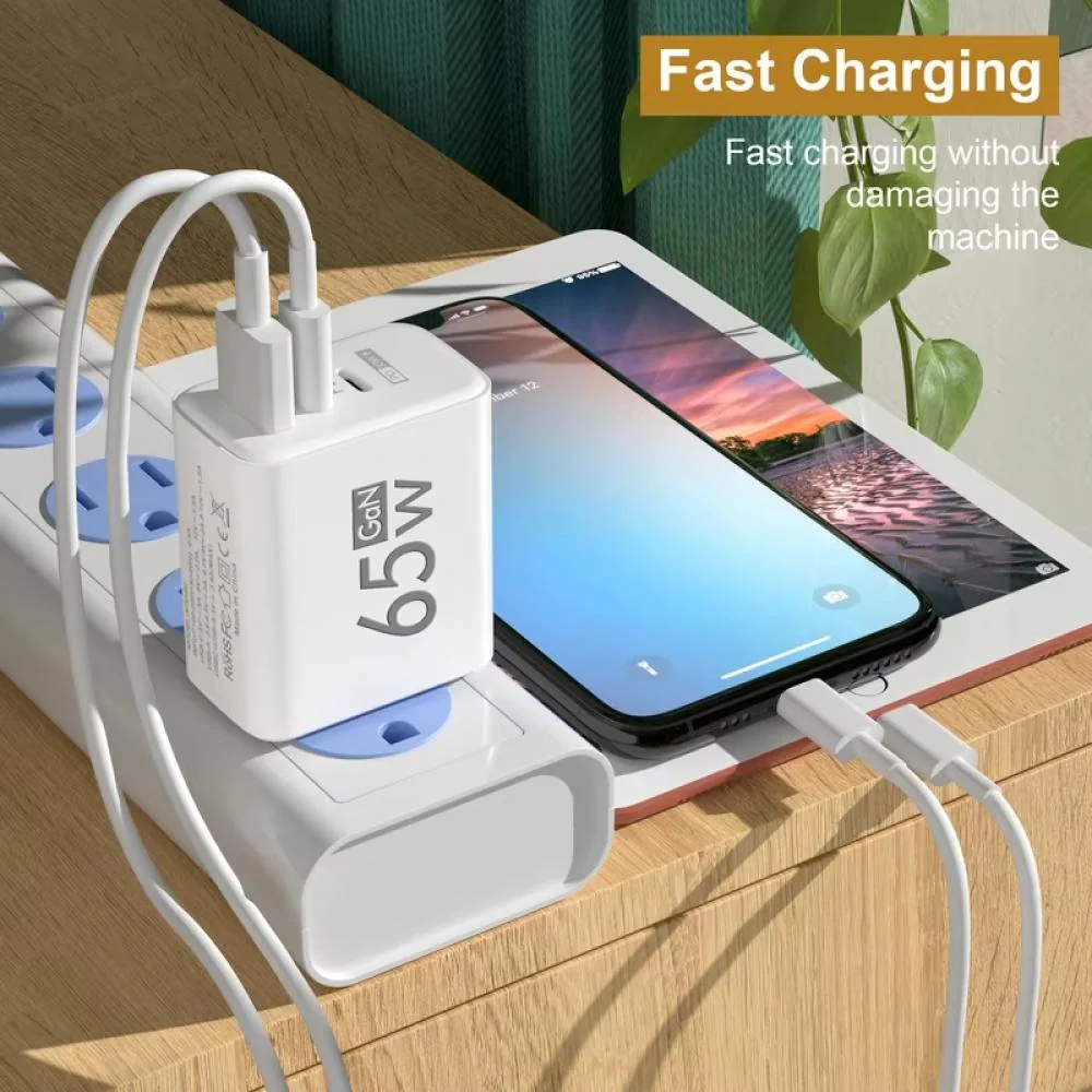 Sieťový adaptér USB-C/A 65W - Biela 1xUSB-A 18W, 2xUSB-C 65W
