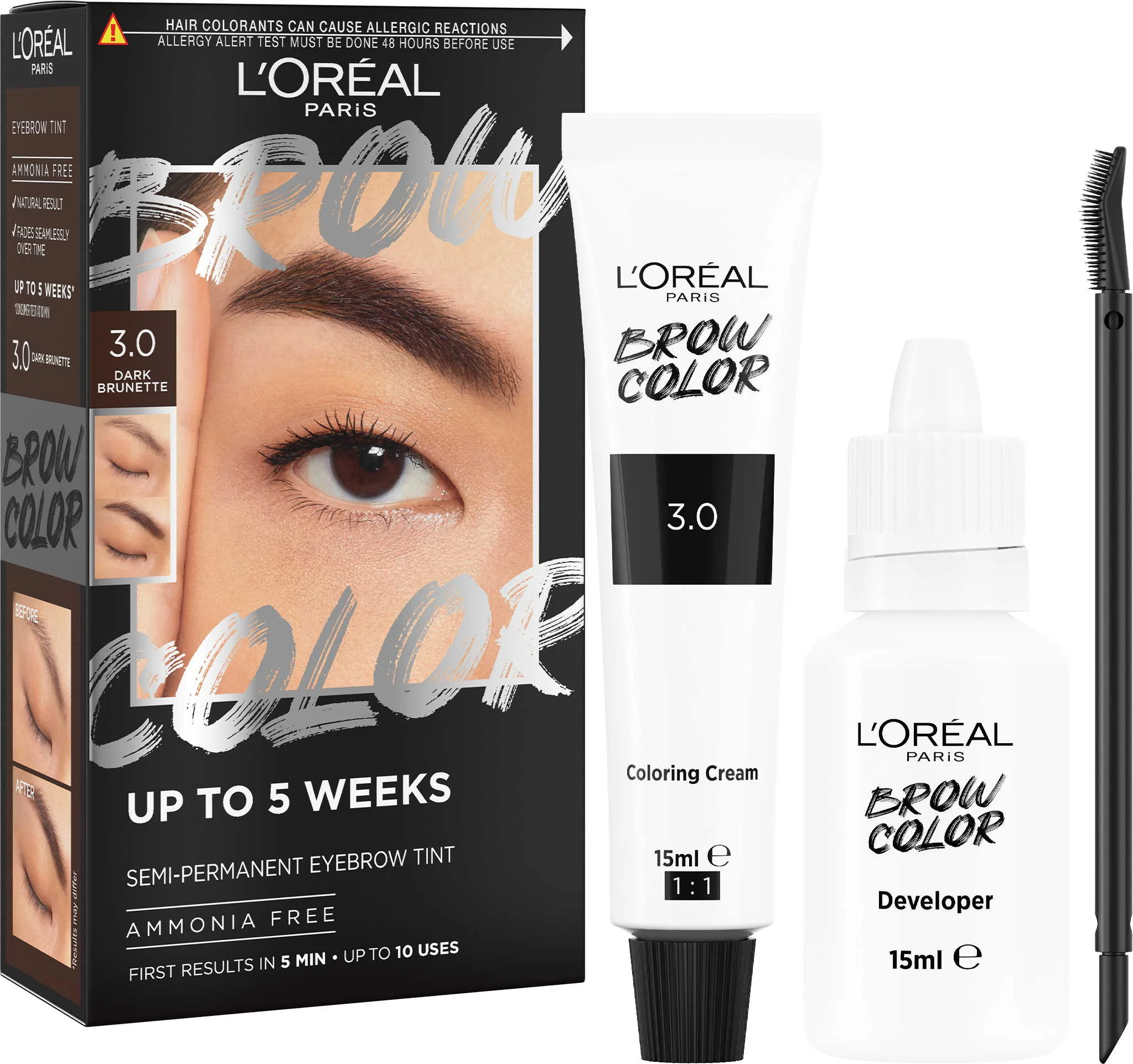 L'Oréal Paris Brow Color 3.0 Dark Brunette semi-permanentná farba na obočie 1×1 ks, farba na obočie