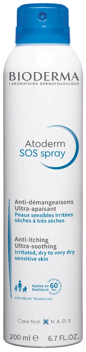 Bioderma Atoderm SOS sprej 1×200 ml, sprej proti svrbeniu suchej až atopickej pokožky