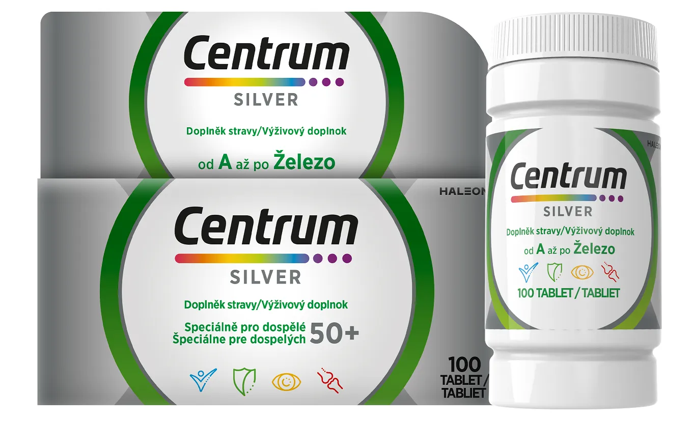 CENTRUM Silver 50+, 100 tabliet 1x100 tbl, multivitamín pre 50+ s vitamínmi a minerálmi