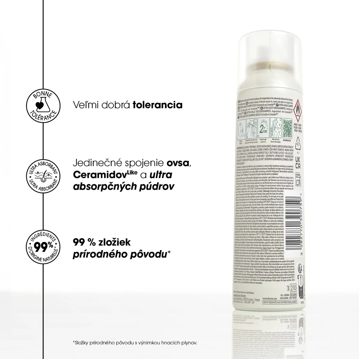 KLORANE SUCHÝ ŠAMPÓN s ovseným mliekom a ceramidmi 1×150 ml, suchý tónovací šampón