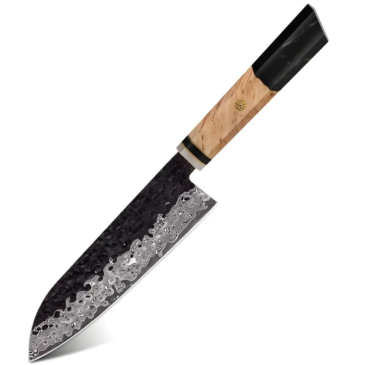Damaškový kuchynský nôž Airi-Santoku/Čierna 31 cm, čepeľ 16,5 cm