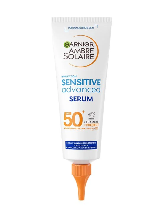Garnier Ambre Solaire Sensitive Advanced Ochranné sérum proti slnečnému žiareniu s ceramidmi, SPF 50+, 125 ml 1×125 ml, ochranné sérum SPF50+