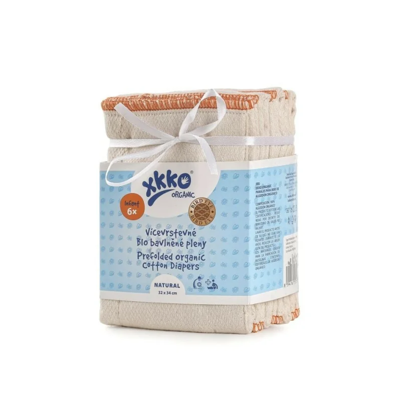 XKKO Organic viacvrstvové plienky BirdEye Natural Infant (4/6/4), 6 ks