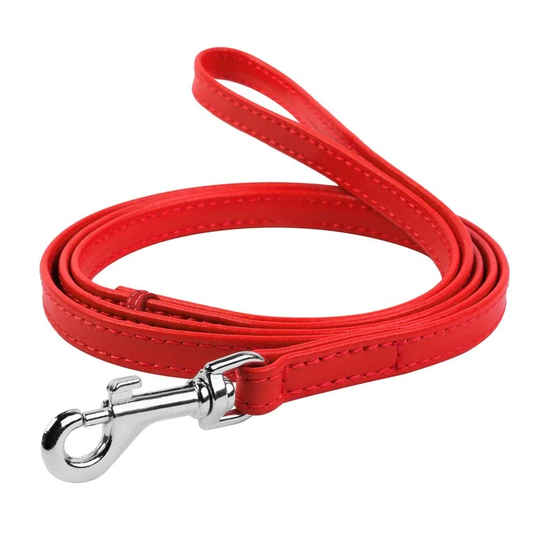 Ploché kožené vodítko červenej farby 122cm, šírka: 12 mm