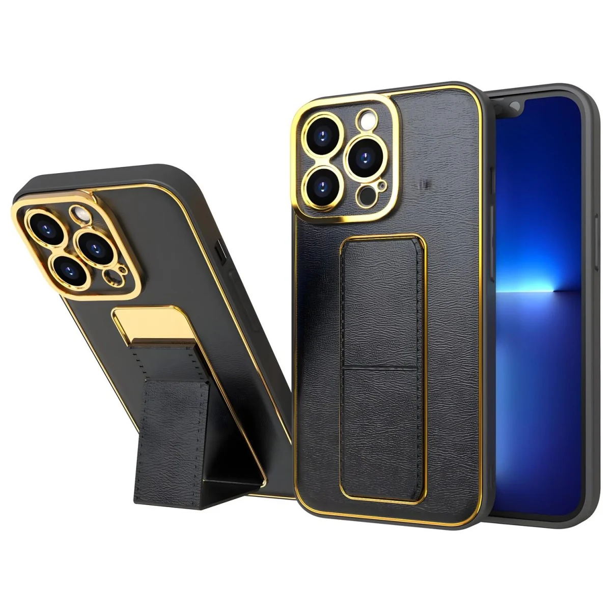 Silikónové puzdro s stojanom pre iPhone 12 Pro - Čierna