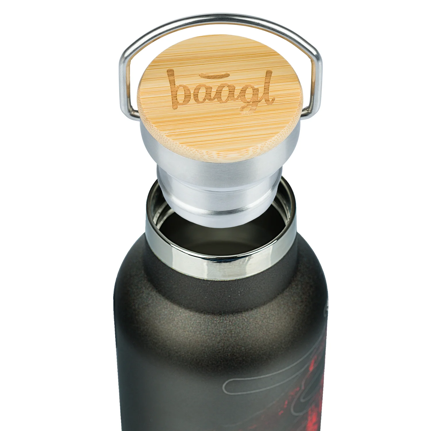 Baagl termofľaša Láva 500 ml s bambusovým viečkom Nerezová, čierna