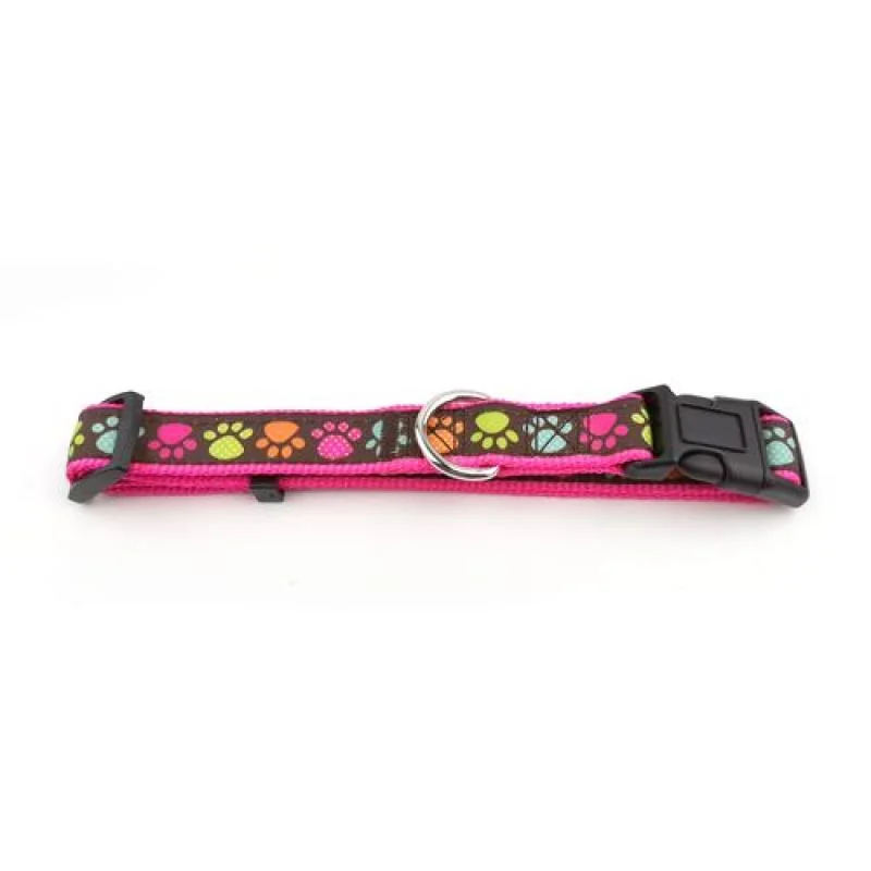 COBBYS PET Nastaviteľný textilný obojok s labkami 35-50cm/19mm ružový