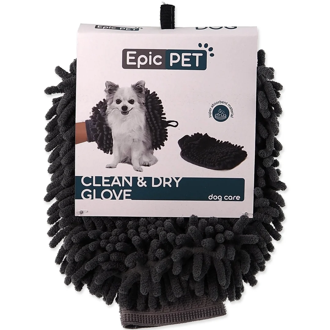 Osuška rukavica Epic Pet Clean and dry glove šedá 24x17,5cm