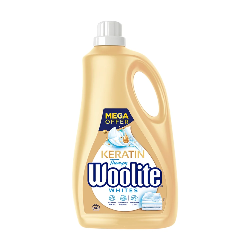 Woolite Keratin Therapy na biele a svetlé prádlo – tekutý prací prípravok s keratínom / 60 pracích dávok 3600 ml