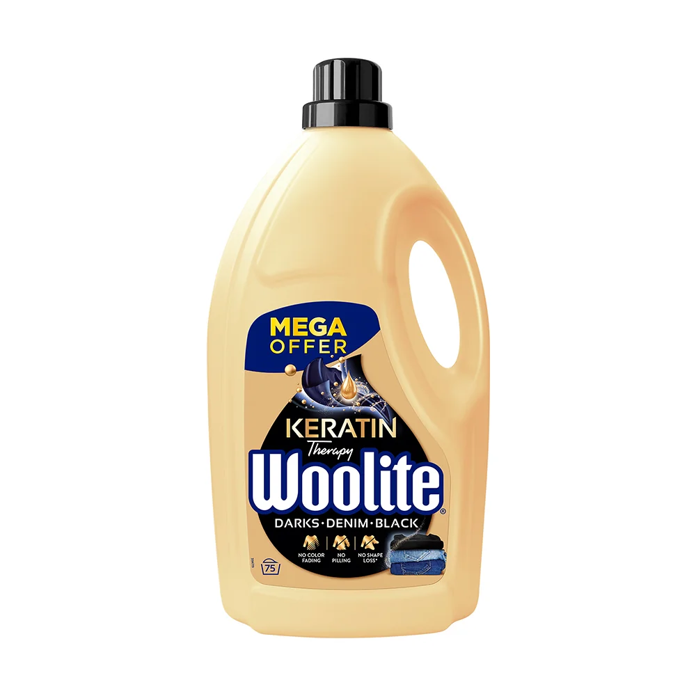 Woolite Keratin Therapy na čierne a tmavé prádlo – tekutý prací prípravok s keratínom / 75 pracích dávok 4500 ml