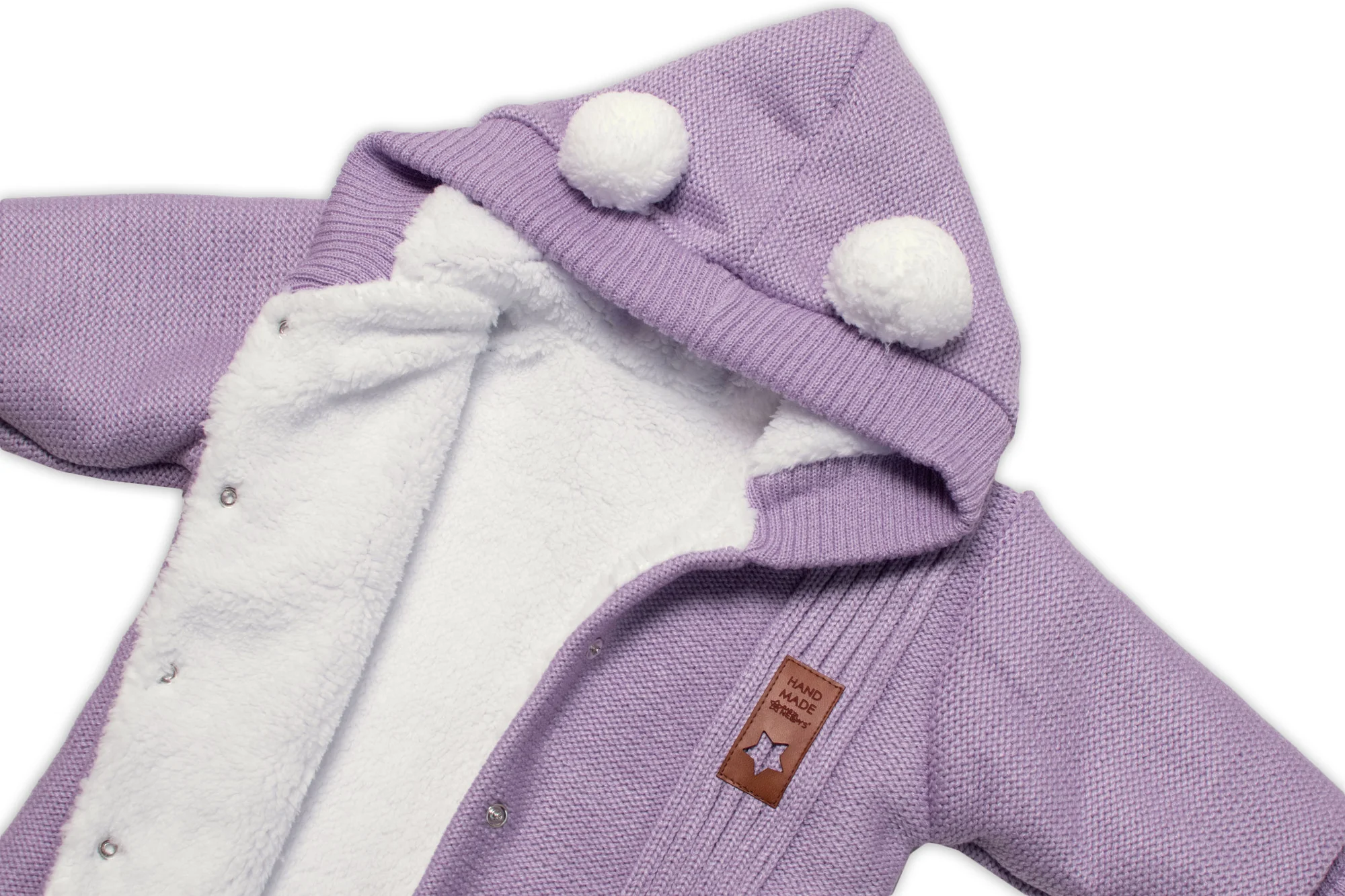 Baby Nellys Pletená kombinéza/overal LUX STAR s kožúškom - dvojvrstvová, fialová