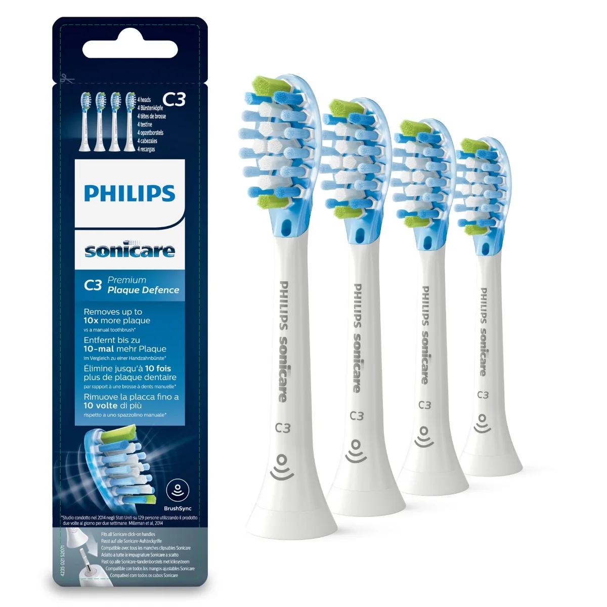Philips - Nástavce HX9044/17 C3 Premium Plaque Defence pre Sonicare 3. generácie, biela 1×4 ks, hlavica na sonickú kefku