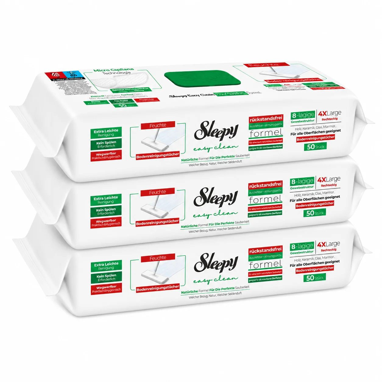 Sleepy Easy Clean vlhčené utierky na čistenie podláh na mop 4XL White Soap s vôňou bieleho mydla 150 ks (3×50 ks)