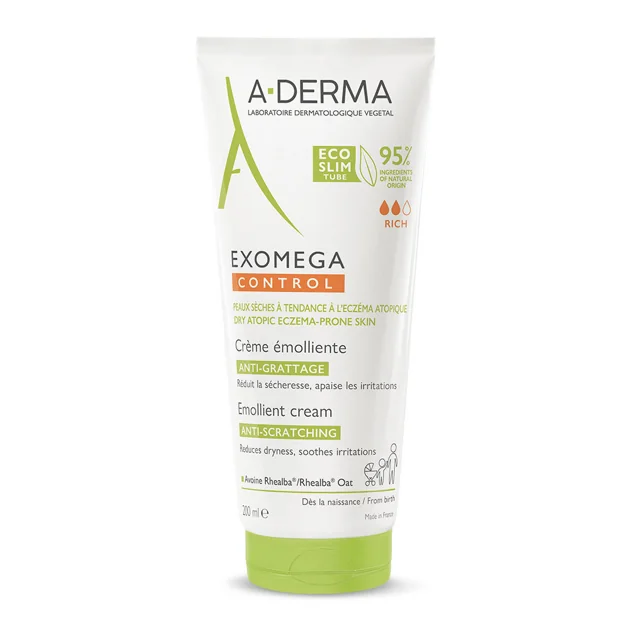 A-DERMA EXOMEGA CONTROL Emolienčný KRÉM 1×200 ml,  krém na suchú kožu so sklonom k atopii