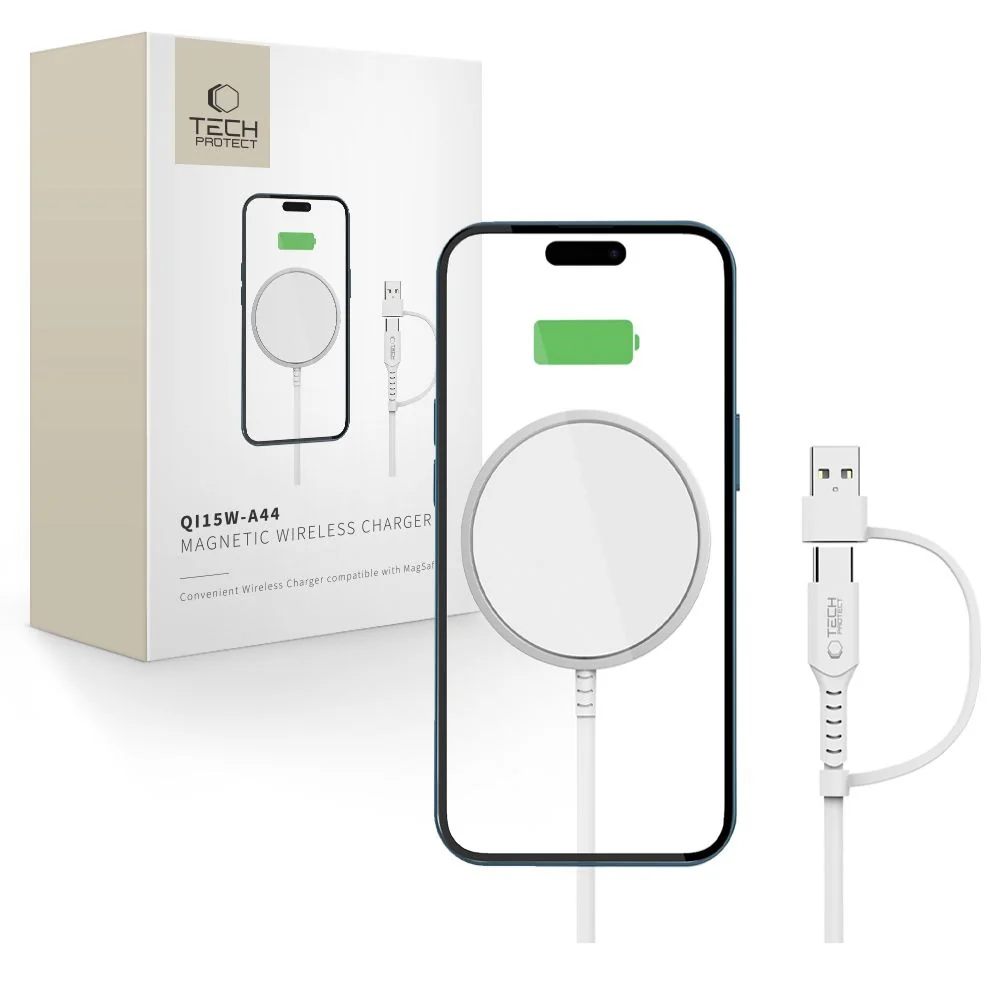 Tech-Protect A44 MagSafe bezdrôtová nabíjačka 15W, biela