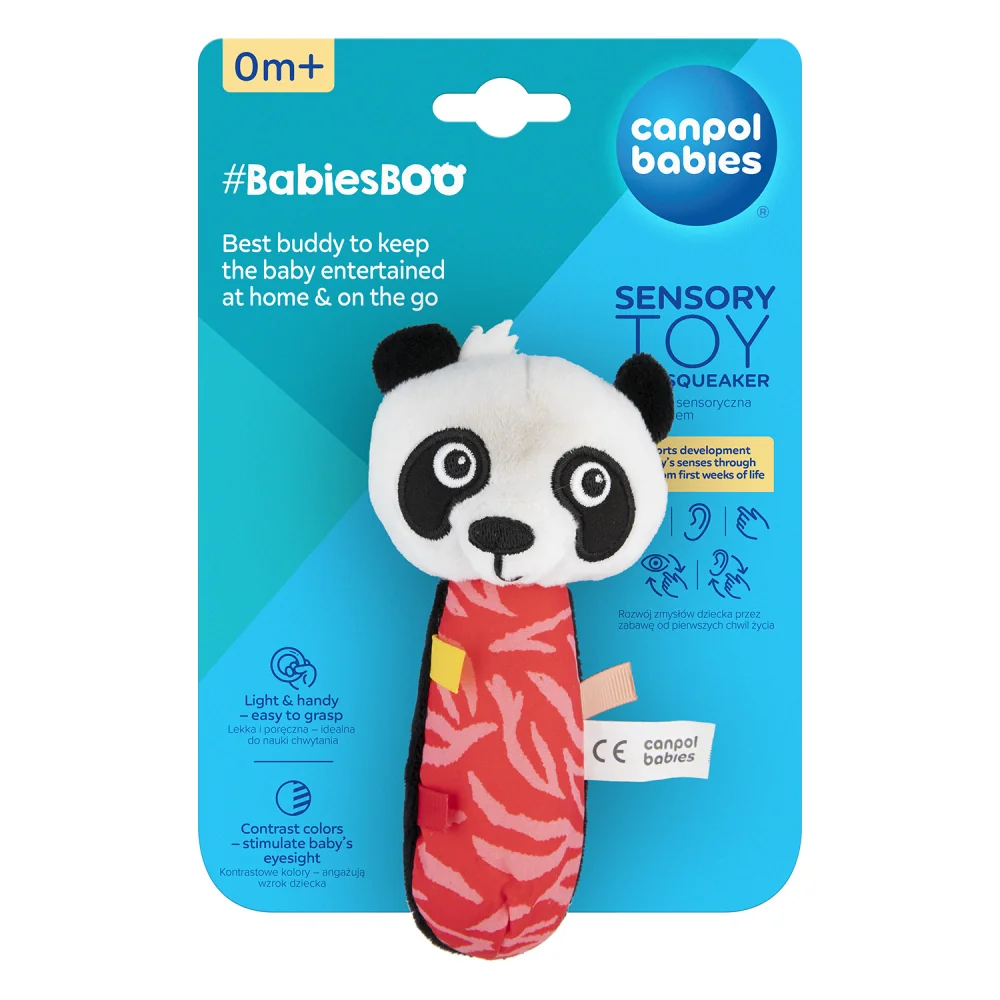 Canpol babies Senzorická hračka s pískatkom BabiesBoo panda 1×1 ks, senzorická hračka