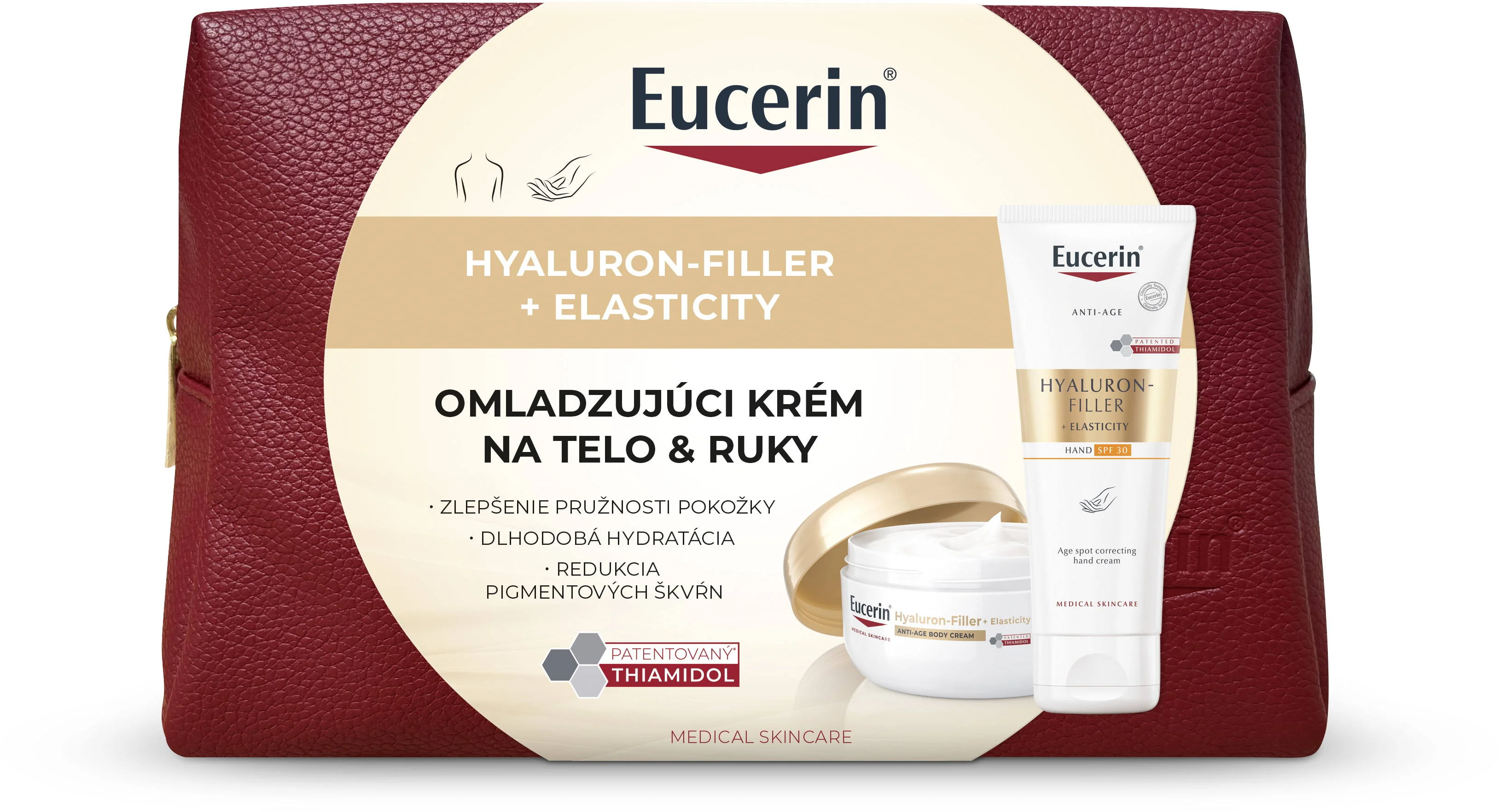 Eucerin Vianočná taštička HYALURON-FILLER + ELASTICITY Telový krém s omladzujúcim účinkom + Krém na ruky 1 set