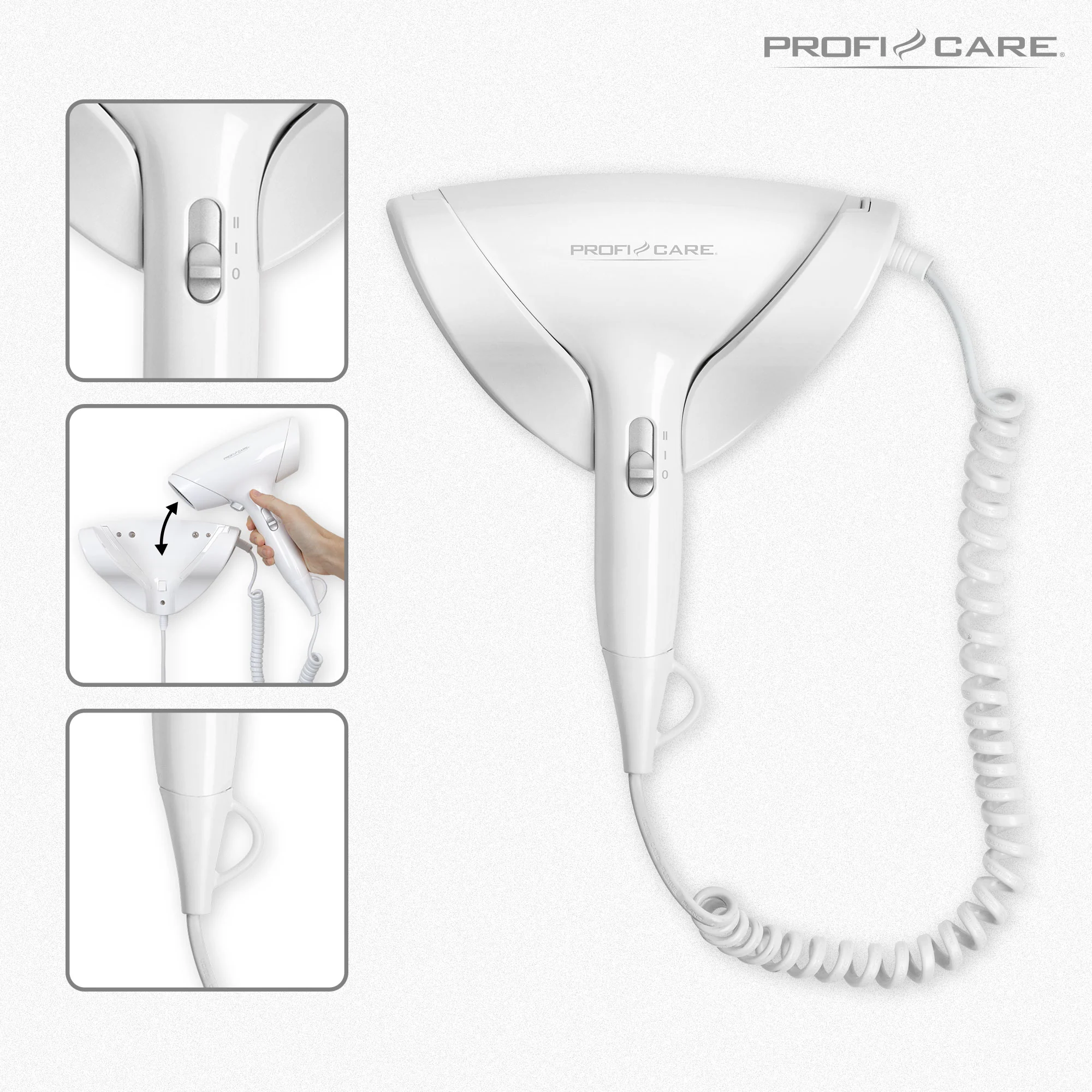 ProfiCare HT 3044 sušič vlasov s nástenným držiakom, 1800 W, biely