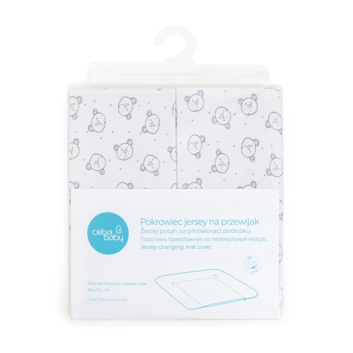 CEBA Poťah na prebaľovaciu podložku mäkkú 2ks Blue, Teddy Bear+Light grey, Teddy Bear 1×2 ks, s medvedíkmi