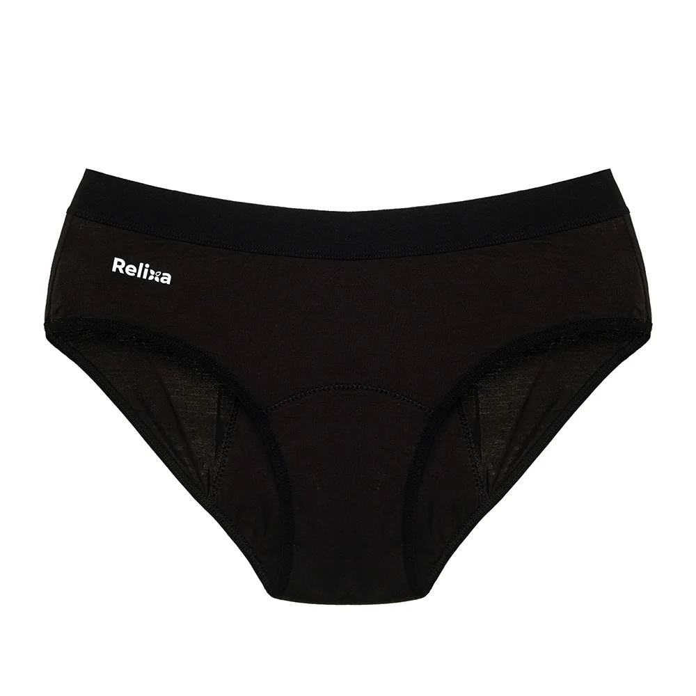 Relixa, menštruačné nohavičky so širokou mäkkou gumou v páse, HIPSTERS, čierne, 5xl Silná absorp., prateľné, XS-6XL