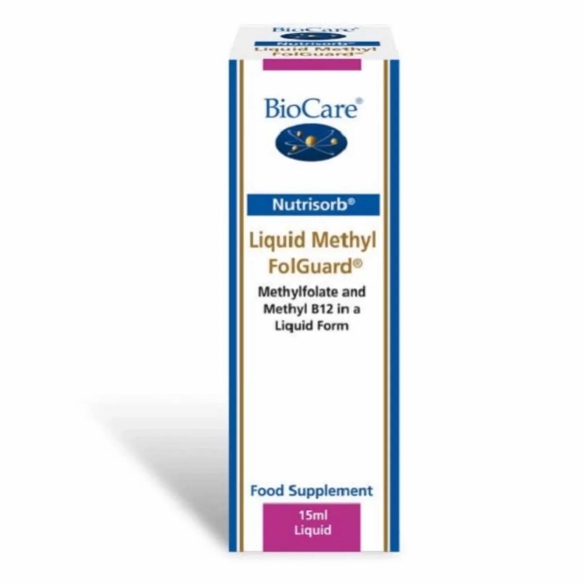 BioCare - Folguard, Tekutý vitamín B12 metylkobalamín + L-metylfolát vápenatý - kvapky, 15 ml
